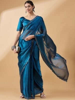 all about you Embellished Beads and Stones Organza Saree