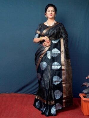 AVANTIKA FASHION Ethnic Motif Linen Blend Kanjeevaram Zari Saree With Blouse Piece