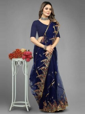 BARKIYA CREATION Embellished Beads & Stones Net Saree
