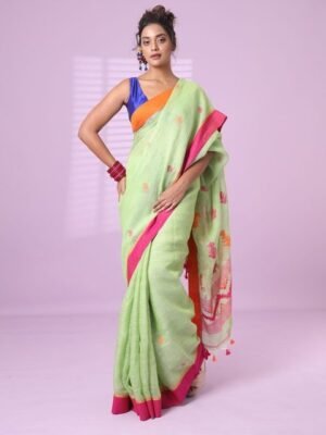 Charukriti Woven Design Pure Linen Saree
