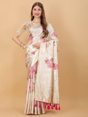 Ekta Textiles Floral Woven Design Zari Pure Silk Banarasi Saree