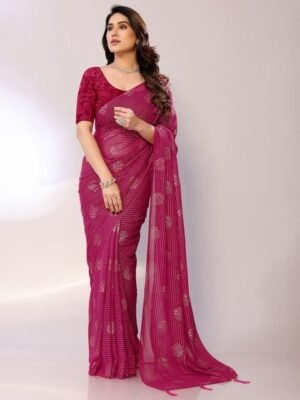 FABMORA Floral Mukaish Poly Georgette Saree