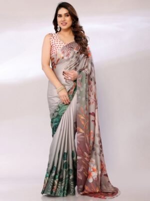 FABMORA Floral Satin Saree