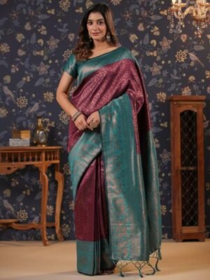House of Pataudi Ethnic Motifs Woven Design Silk Blend Kanjeevaram Sarees