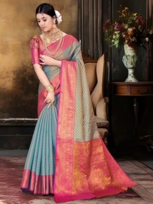 JAY FASHION Woven Design Zari Silk Blend Kanjeevaram Saree