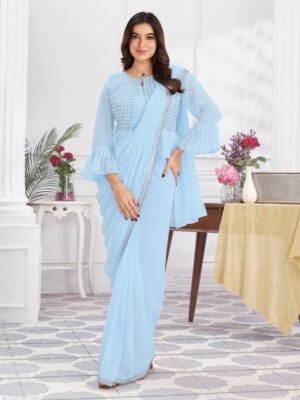 JIVORA Sequinned Pure Georgette Ready to Wear Saree