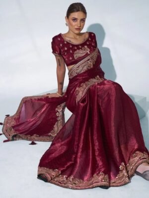 Kalista Ethnic Motifs Embroidered Organza Saree