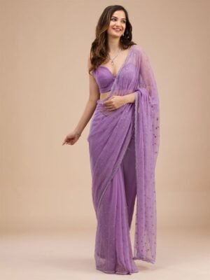 Koskii Floral Beads and Stones Pure Chiffon Saree