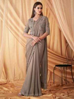 Mitera Beads & Stones Embellished Pure Georgette Saree with Jacket with Blouse