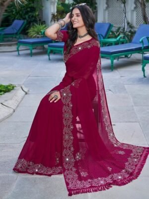 Mitera Mirror Work Pure Georgette Saree