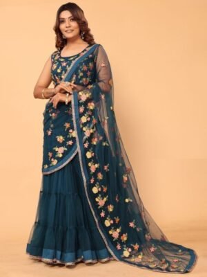 PATLANI STYLE Floral Embroidered Net Ready to Wear Saree