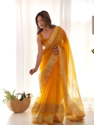 QVAZOR Embellished Sequinned Organza Saree