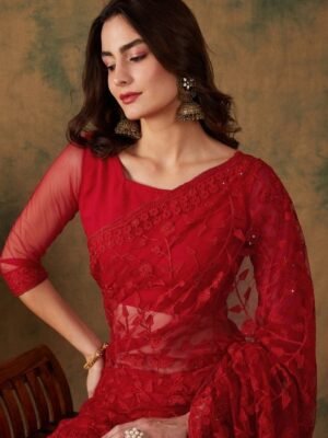 Sangria Embroidered Net Sarees