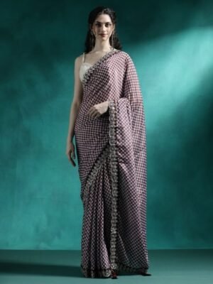 Sangria Printed With Embroidered Border Saree With Unstitched Blouse Piece