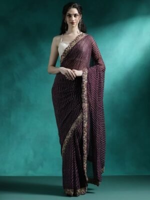 Sangria Printed With Embroidered Border Saree With Unstitched Blouse Piece