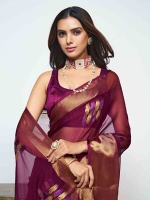 Sangria Woven Design Pure Chiffon Saree
