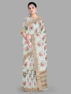 The Chennai Silks Floral Zari Linen Blend Saree