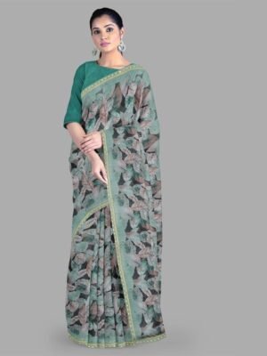 The Chennai Silks Floral Zari Poly Chiffon Saree