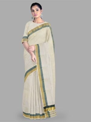 The Chennai Silks Striped Zari Pure Cotton Kasavu Saree