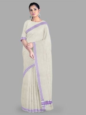 The Chennai Silks Striped Zari Pure Cotton Kasavu Saree