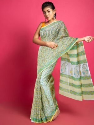 Unnati Silks Ethnic Motifs Silk Cotton Handloom Block Print Saree