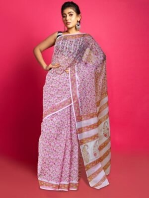 Unnati Silks Ethnic Motifs Silk Cotton Handloom Block Print Saree