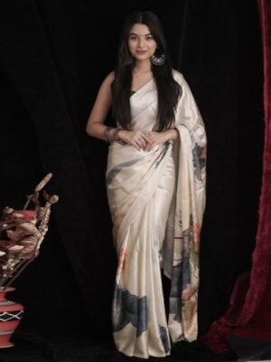 VEECHIS Floral Satin Silk Saree