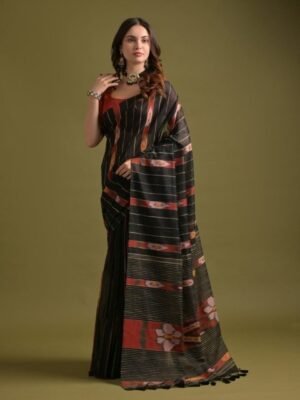 VISHNU WEAVES Woven Design Zari Pure Cotton Ikat Saree