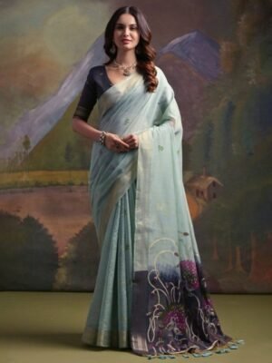 VISHNU WEAVES Woven Design Zari Pure Cotton Muga Saree