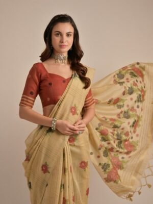 VISHNU WEAVES Woven Design Zari Pure Cotton Muga Saree